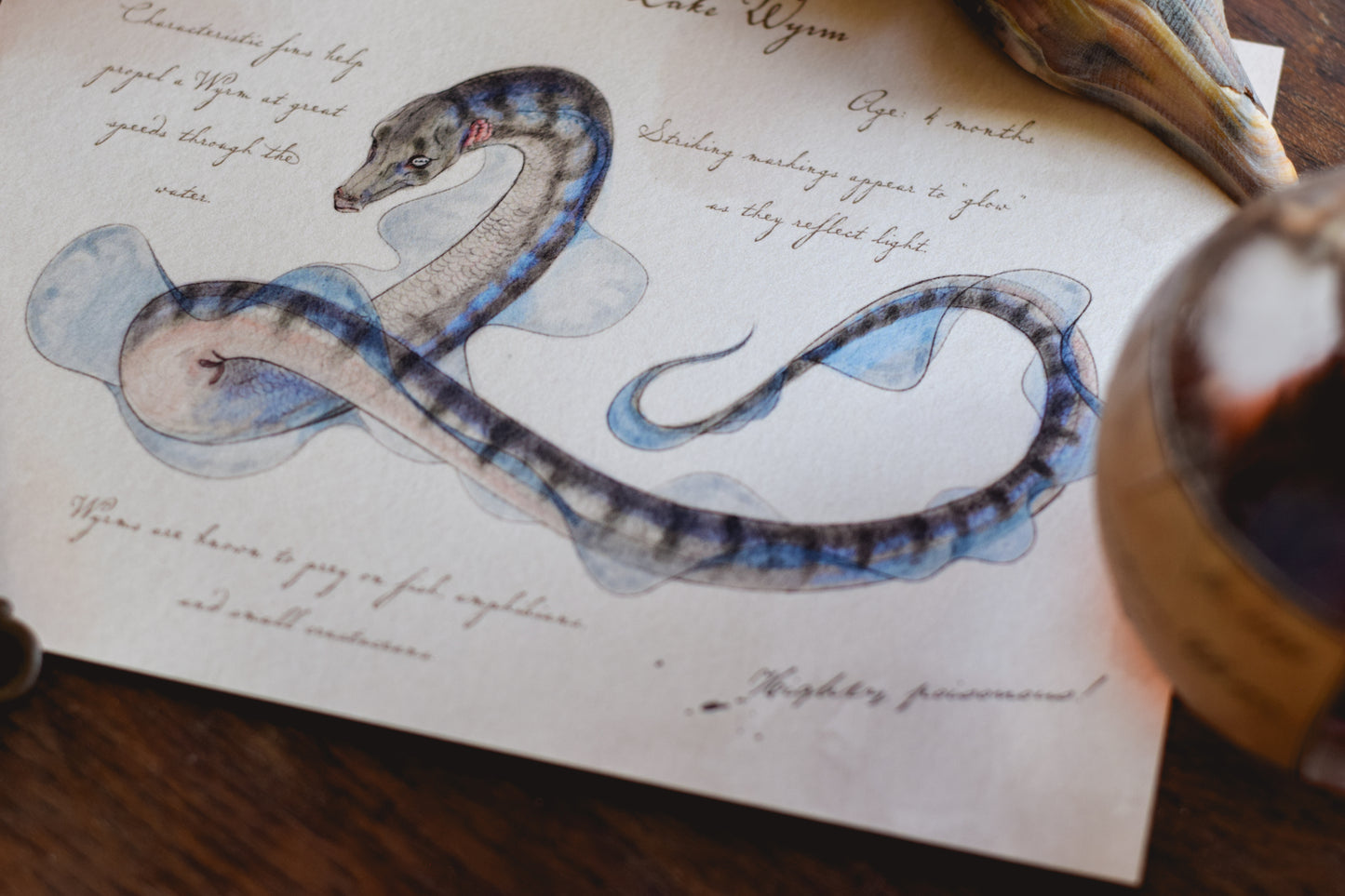 Common Lake Wyrm with Notes - Giclée Art Print