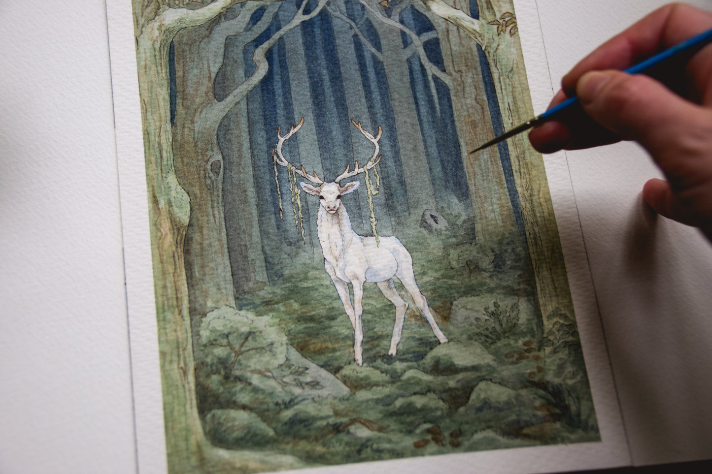 White Stag in the Dark Woods - Giclée Art Print