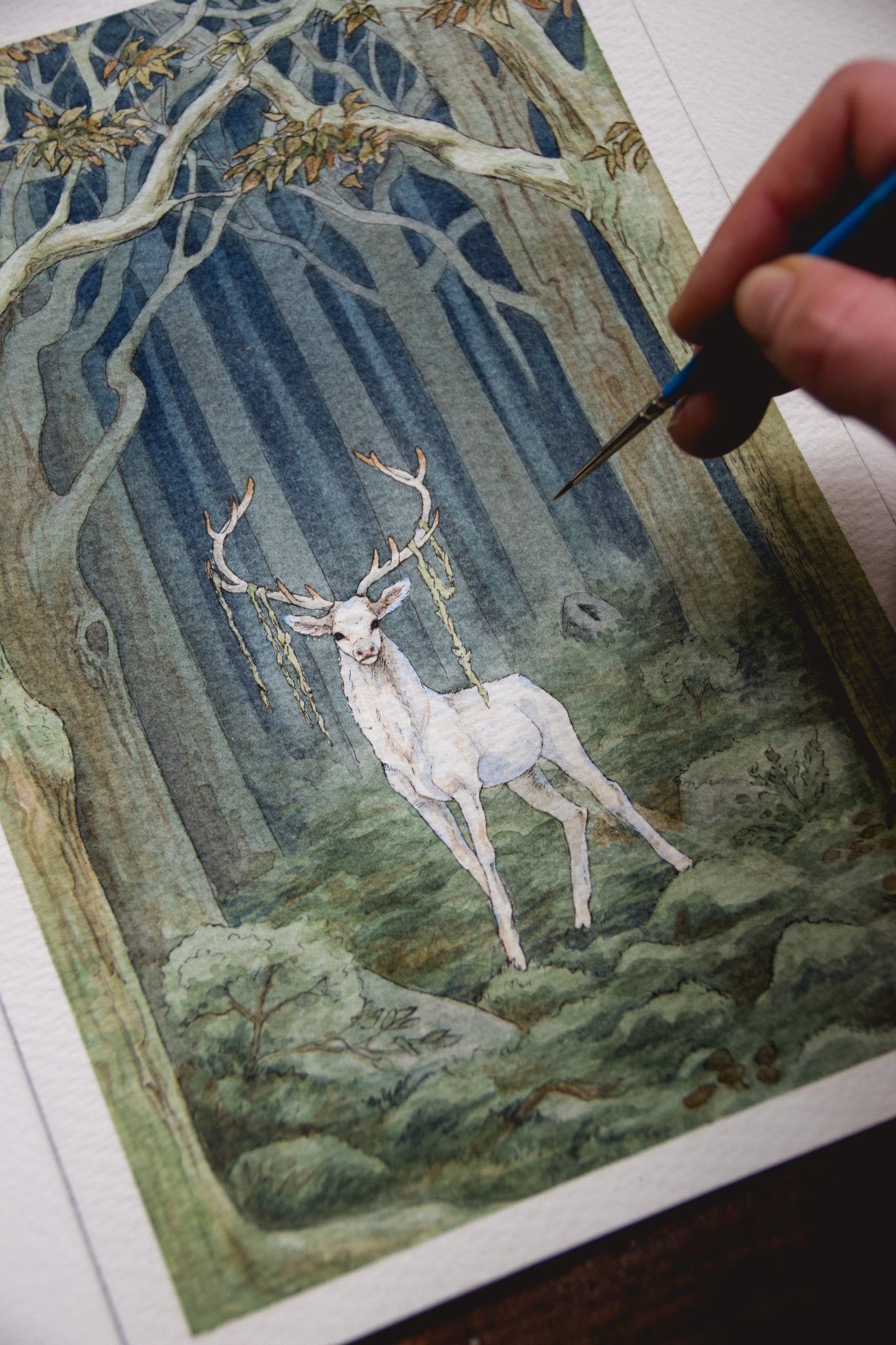 White Stag in the Dark Woods - Giclée Art Print