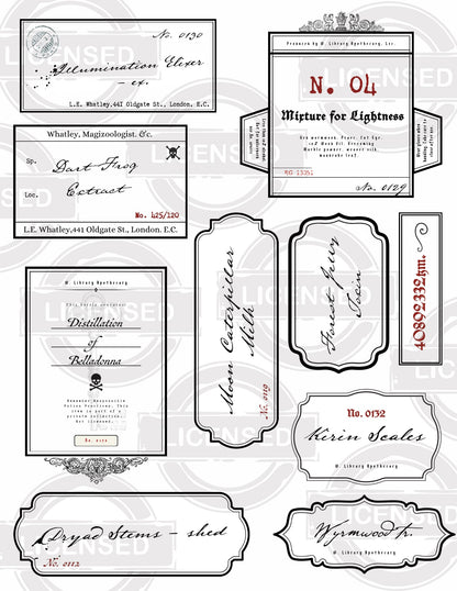 Victorian Apothecary Labels - 10 Vintage Fantasy Potion Bottle Labels, Printable Download