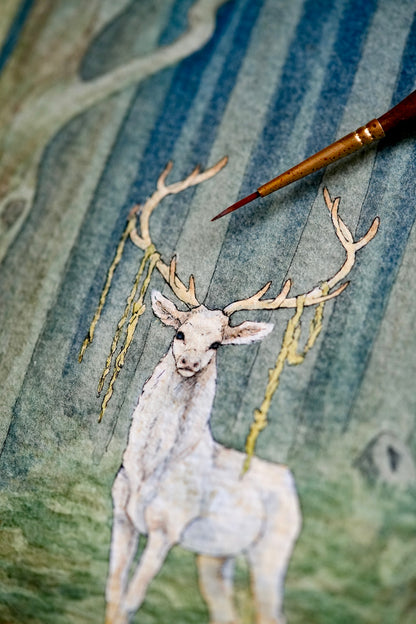 White Stag in the Dark Woods -  Giclée Art Print
