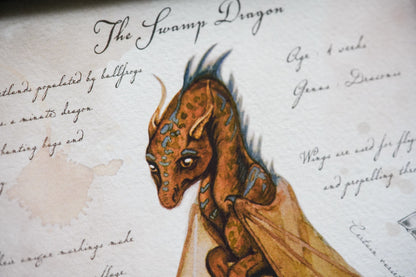 Swamp Dragon with Notes - Giclée Art Print