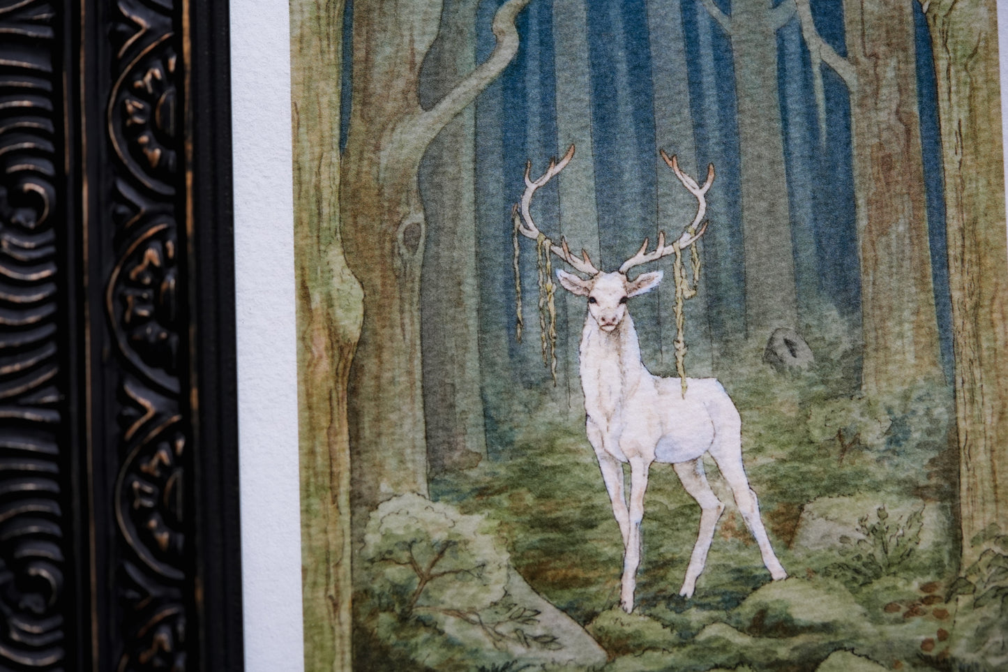 White Stag in the Dark Woods -  Giclée Art Print