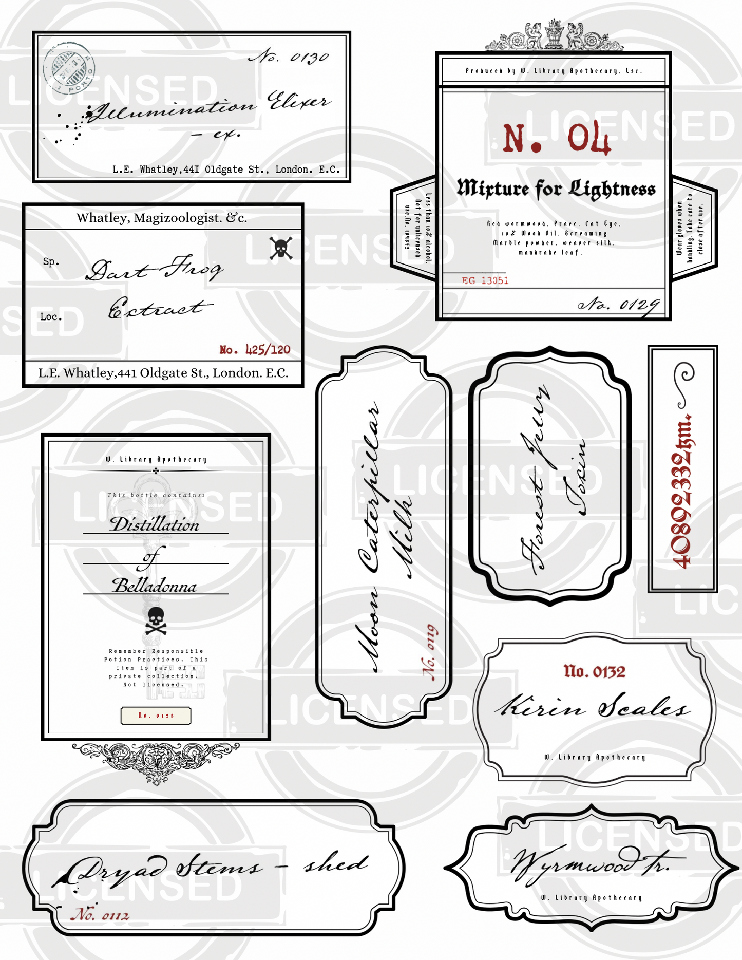 Victorian Apothecary Labels - 10 Vintage Fantasy Potion Bottle Labels, Printable Download