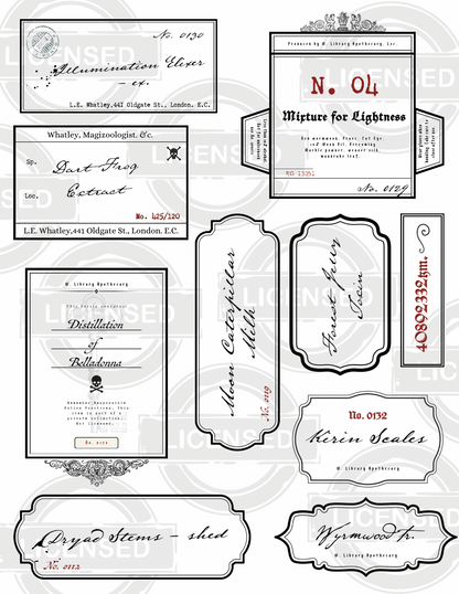 Victorian Apothecary Labels - 10 Vintage Fantasy Potion Bottle Labels, Printable Download