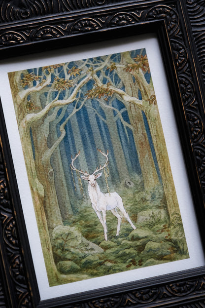 White Stag in the Dark Woods -  Giclée Art Print