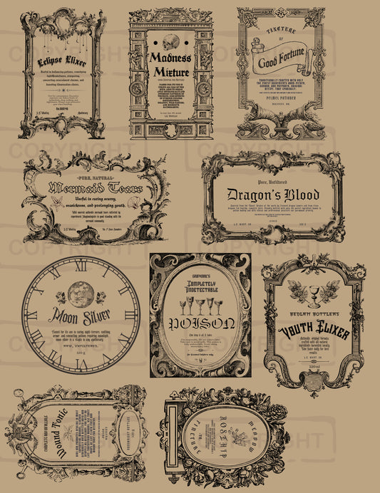 Vintage Spooky Apothecary Potion Labels - Printable Download