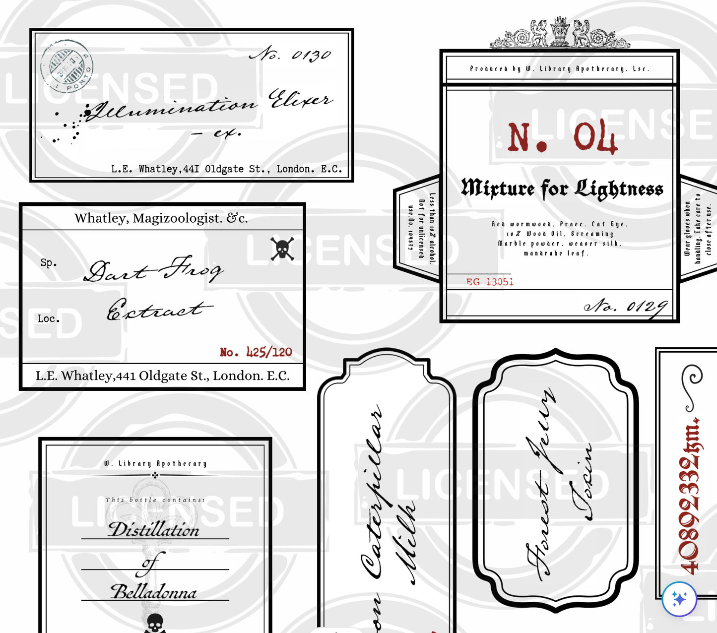 Victorian Apothecary Labels - 10 Vintage Fantasy Potion Bottle Labels, Printable Download